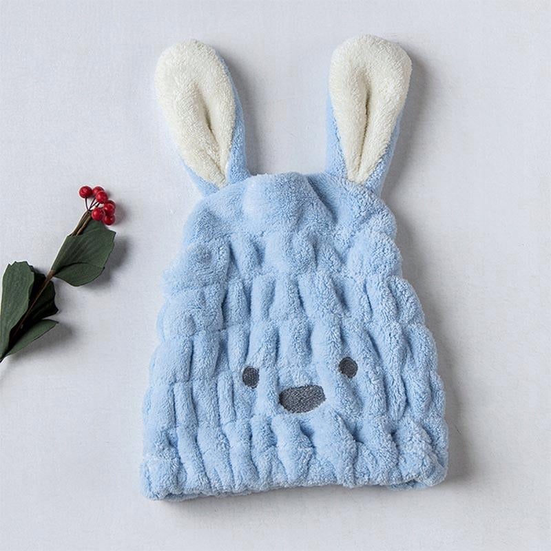 Turban towel cap FOR drying hair microfiber TEDDY BEAR universal (blue)