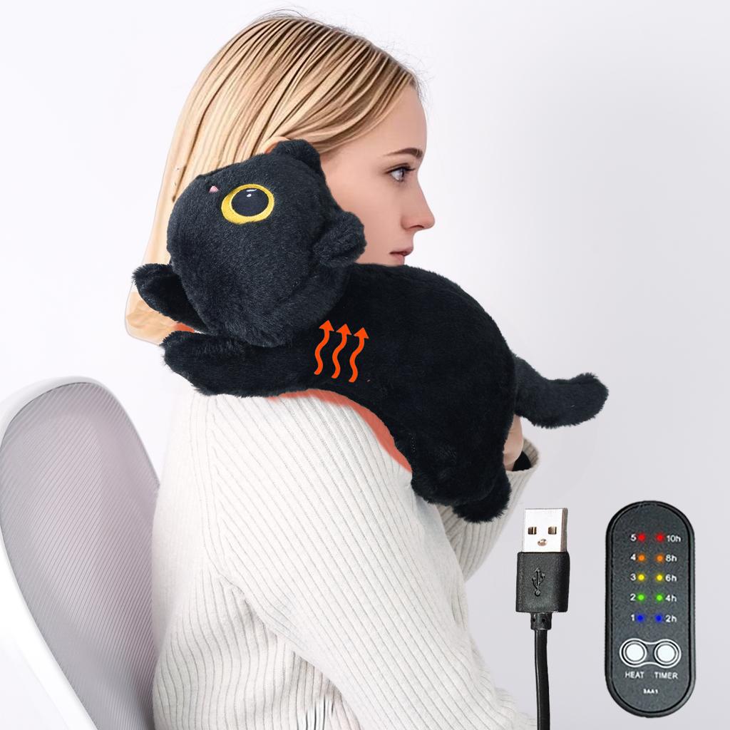 USB Powered Cat Plush Pillow Heated Stuffed Animal for Shoulder Neck Back Warmth Cute Gift for Girls and Women