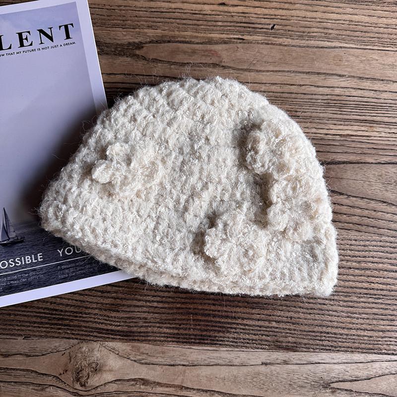 Knitted Cap Flower Winter Beanie Hat For Women Fashionable Gifts Breathable