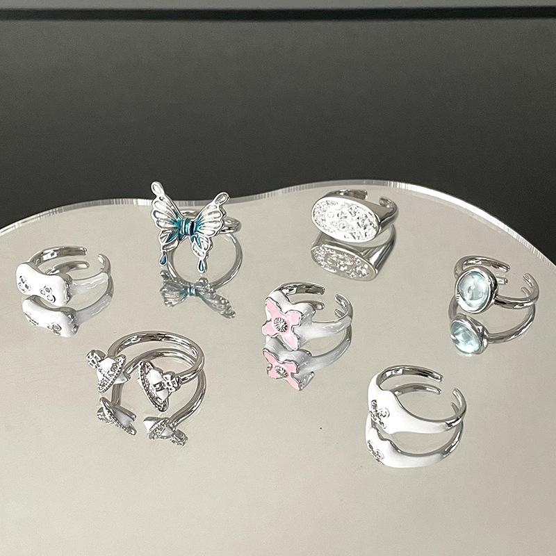 Contrasting Planet Enamel Oil Drop Opening Ring Butterfly Niche Design Ring Hip Hop Niche Design Index Finger Ring Girl