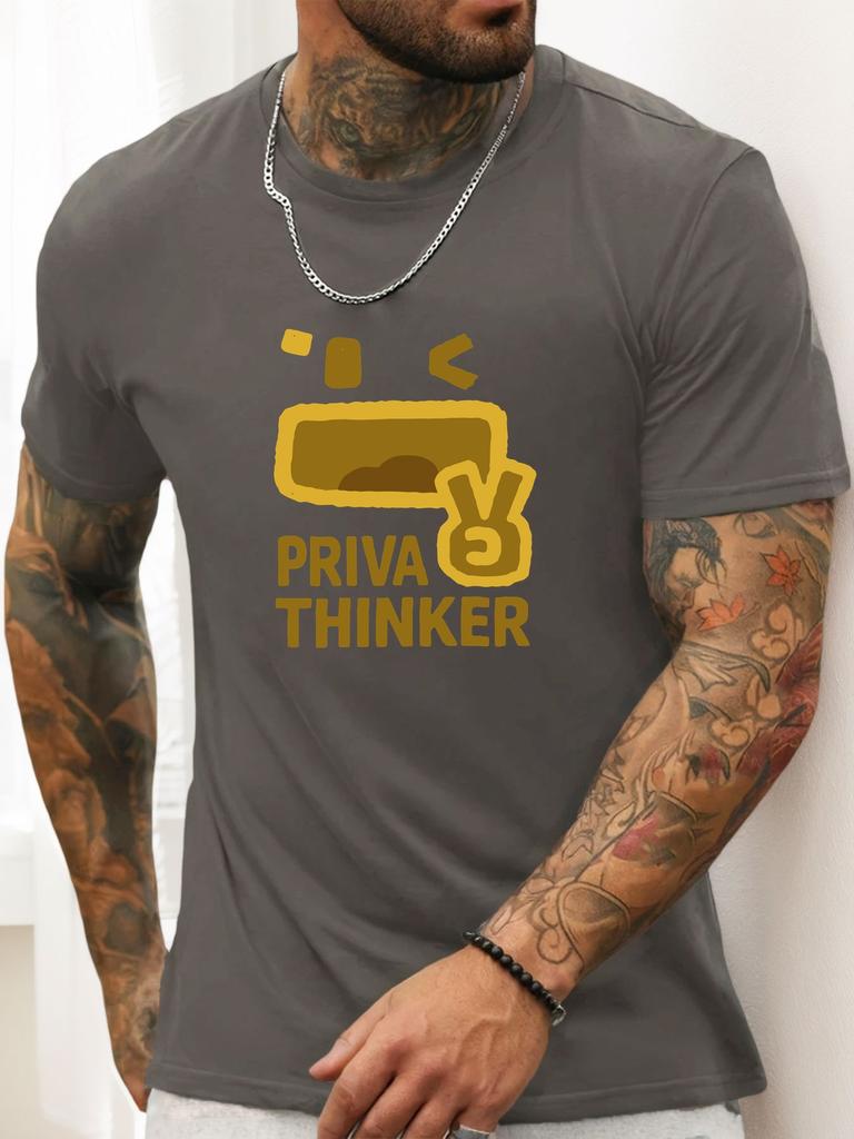 Kurzarm T-Shirt PRIVA THINKER Herren 100% Baumwolle Muster Gedrucktes Hemd Sommer Rundhals Atmungsaktiv Lässig Mode Cooles T-Shirt