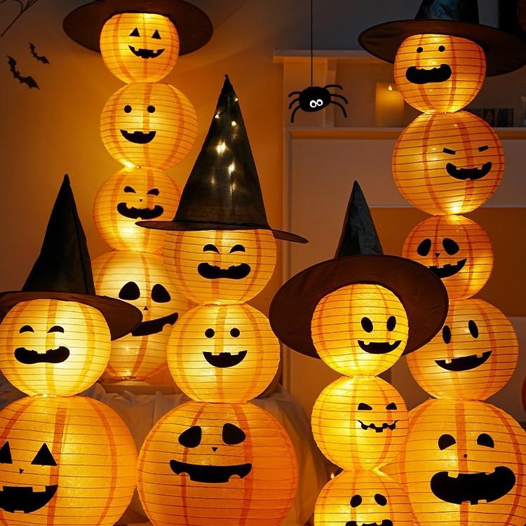 Light-Up Halloween Pumpkin Lantern Ornaments for Bar or Storefront Décor.