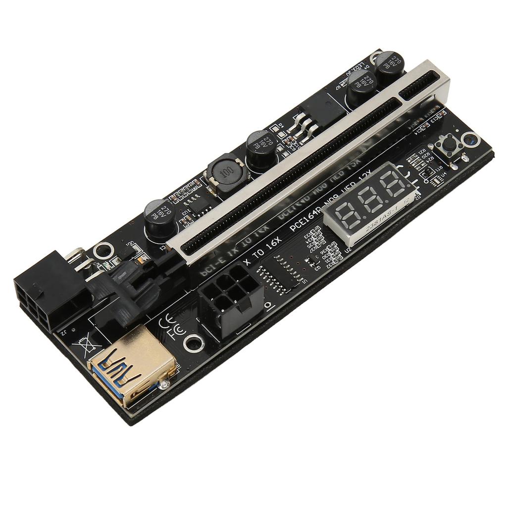 PCIe Riser Adapter Card 1X to 16X Dual 6Pin Temp Sensor USB3.0 Power Cord Mining Riser Card for Graphics Extension