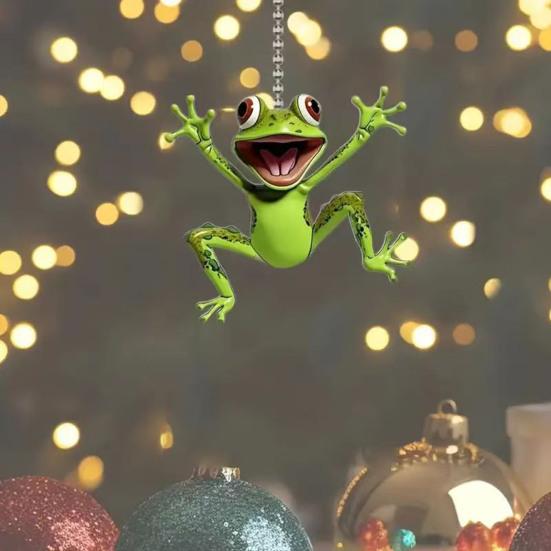 1/2/3/4/5Pcs 2D Acrylic Frog Hanging Decoration with Beaded Chain Car Rearview Mirror Hanging Ornament Charm Pendant Car Interior Accessory