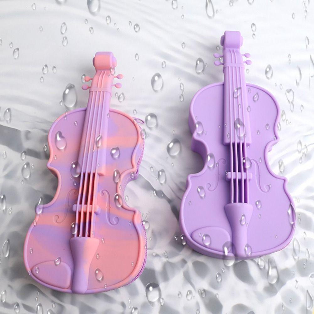Zipper Closure Violin Stationery Bag High Appearance Level Silicone Zipper Pencil Bag  School Use