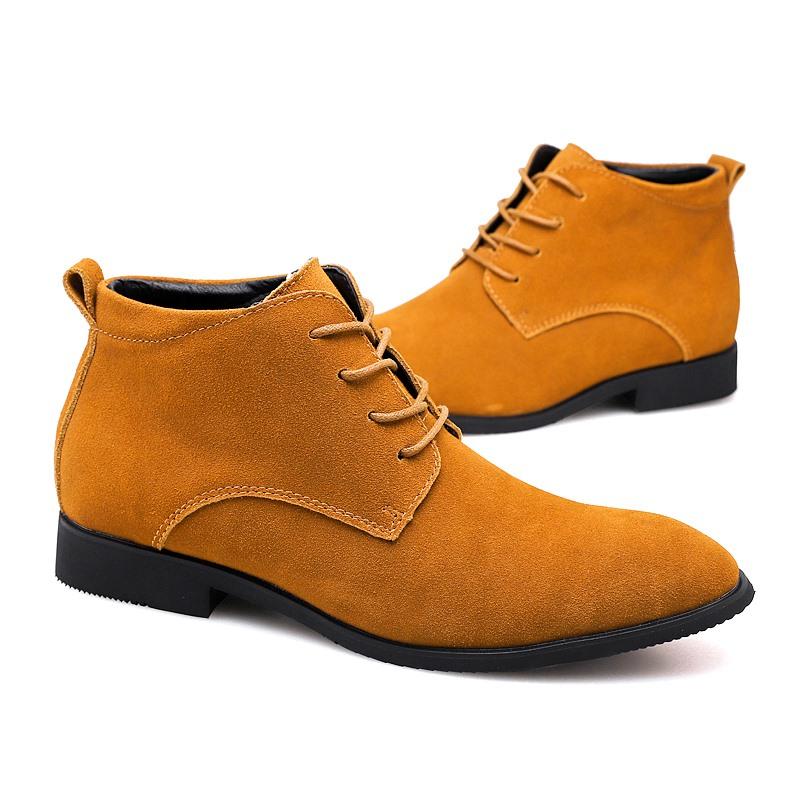 High Top Fashion Leather Boots Men Cow Suede Casual Ankle Short Boots Pointed Toe British Style Winter Super Warm