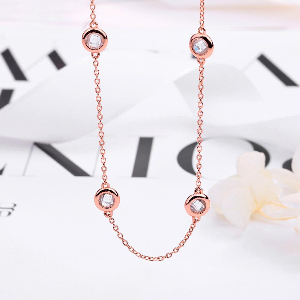 Simple Korean version of the versatile necklace round diamond S925 silver necklace short collarbone chain