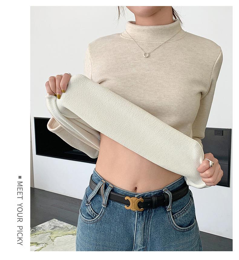 Women's H129 Orlon Semi-High Neck Fleece-Lined Warm Base Layer Top
