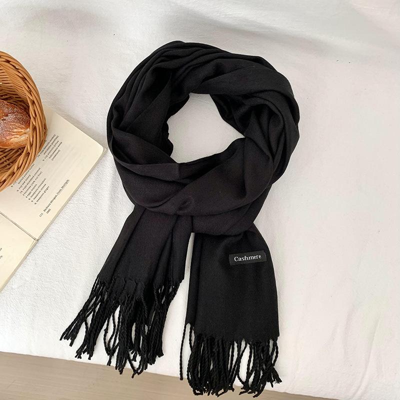 Scarf women's winter high-end sense new imitation cashmere solid color versatile warm fringed shawl scarf