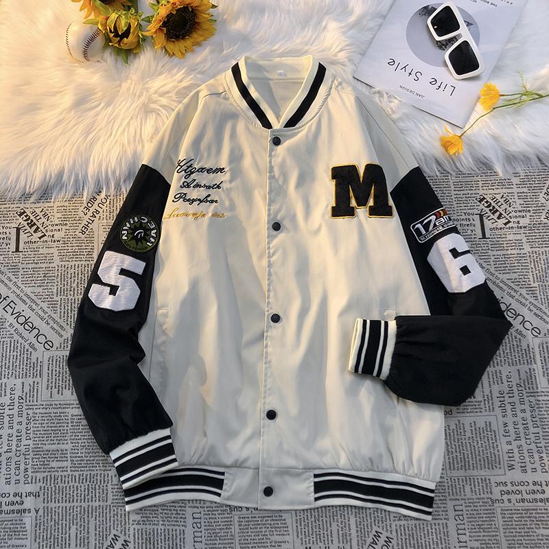 

Новая мужская бейсбольная форма уличная куртка черно-белая однотонная куртка свободная одежда большого размера повседневная бейсбольная куртка XXS белый