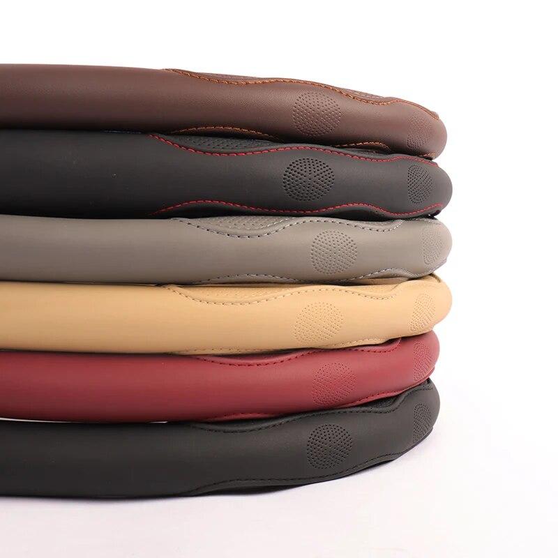 DERMAY Black Car Sport Steering Wheel Cover Leather Auto Steering Covers Universal 37-38cm Wheel Covers Car Inter Accessories