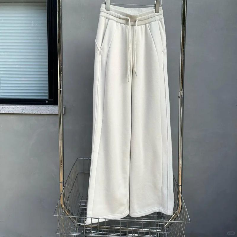 Autumn and Winter Elastic Drawstring Plus Velvet Wide-leg Straight Sports and Casual Trousers Outdoor Women