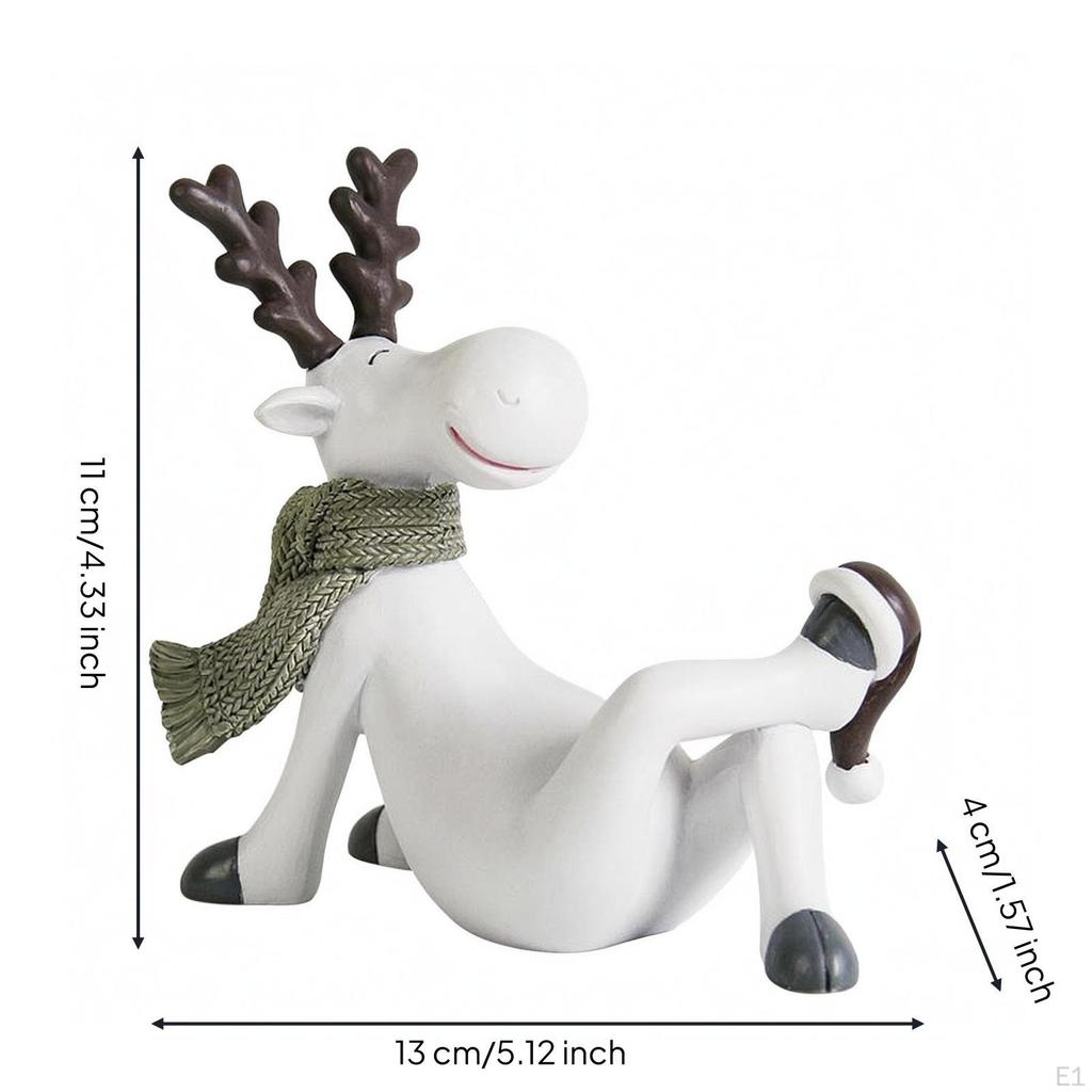 Deer Figurine White Body Decorative Ornament Dark Antlers Home Decoration Cozy Elk