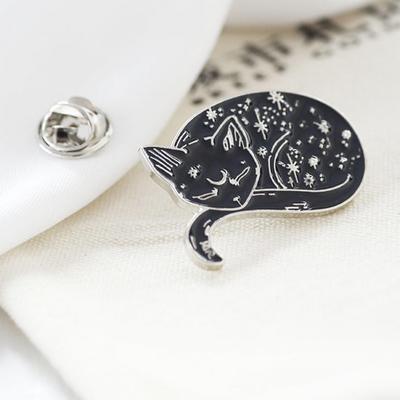 Women Men Mystical Cat Enamel Brooch Pin Jacket Collar Jeans Shirt Badge Jewelry