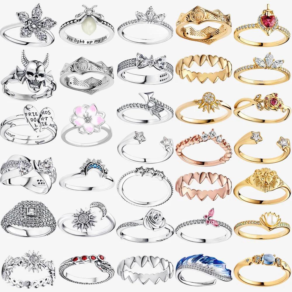 Princess Tiara 925 Silver Sparkling Butterfly Heart Rings For Women DIY Jewelry,Gift, Wedding