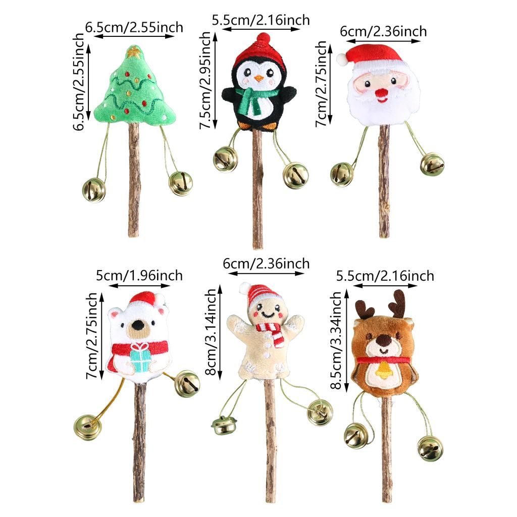 Christmas Theme Cat Licking Stick Toy Natural Matatabi Stick Chewing Toy for Various Cats Hairball Control Teaser 3Pcs
