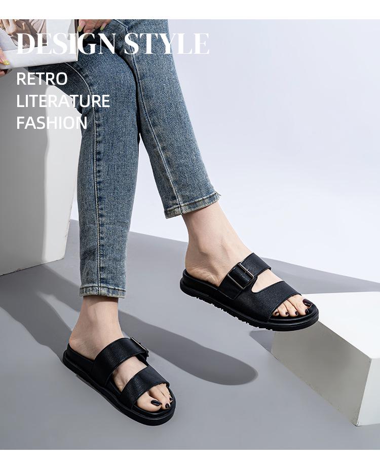 Women's Thick-Soled Genuine Leather Flip-Flops - Soft, Non-Slip Summer Sandals for Casual Beach Outings