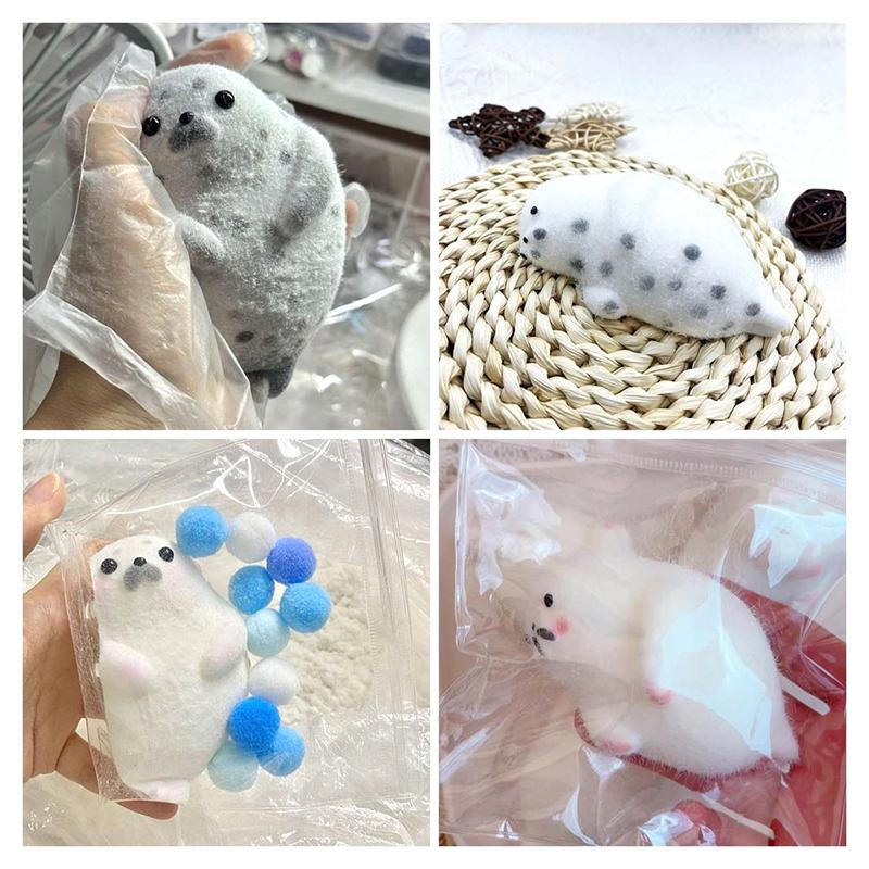 1 Stück Süßes Mädchen Geburtstag Kind Geschenk Handgemacht Silikon Weich Stempel Beflockt Plüsch Seelöwen Quetschen Fidget Fingerspitze Spielzeug