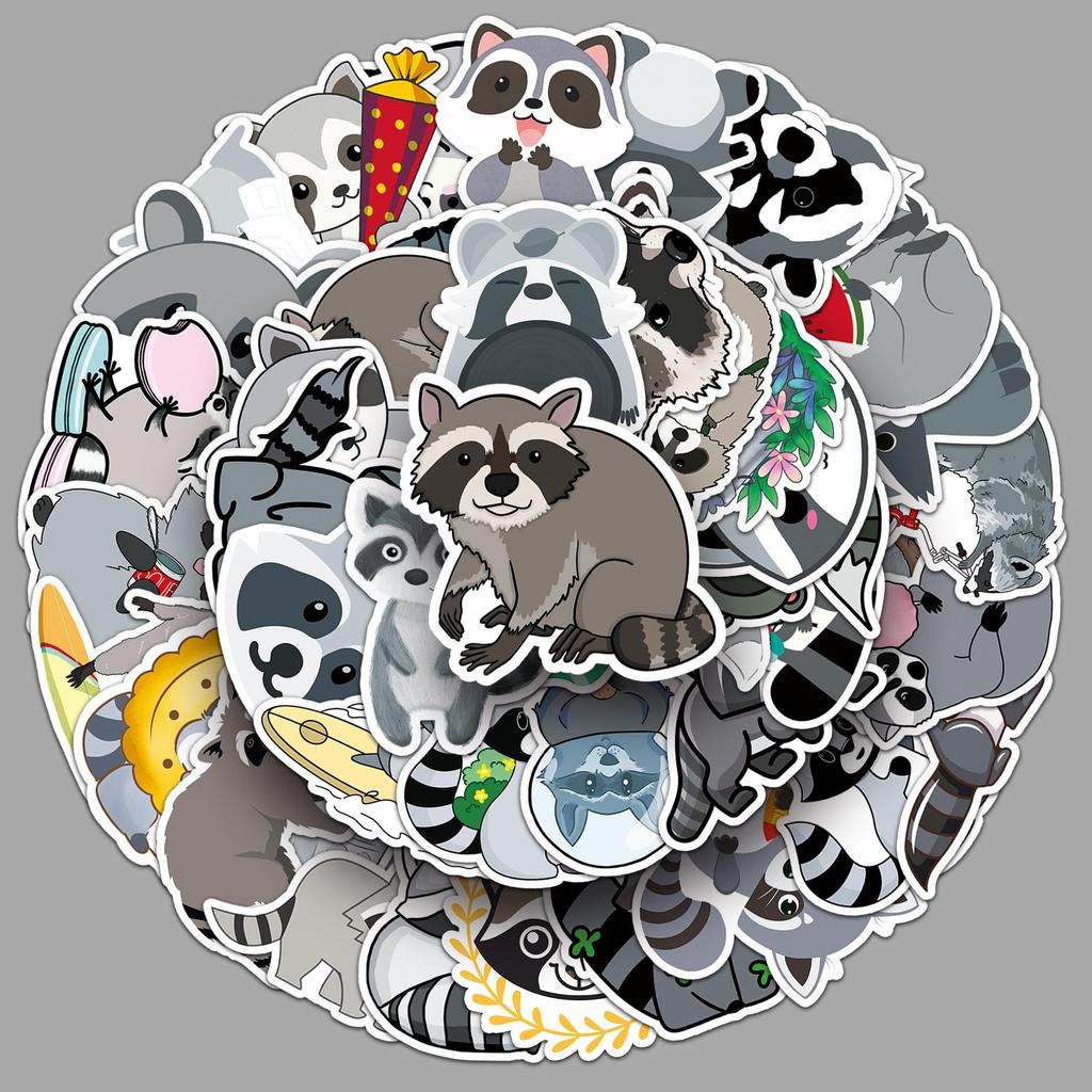 50 Little Raccoon Trendy Graffiti Stickers for Luggage, Laptop, or Car Decoration