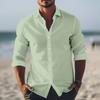 Chemises Décontractées Homme Printemps Été Design Coton Lin Couleur Manches Longues Coupe Ample Col Montant