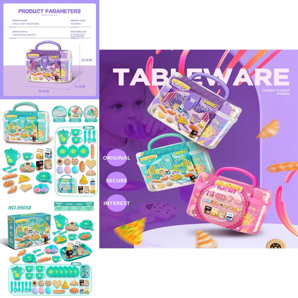 Colorful Eating Utensils Playset With Realistic Kitchen Accessories Storage Box For Children