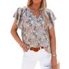 Women's Fashion Casual Summer Spring Flower Pattern Print Short Sleeve V-Neck Blouses & Shirts