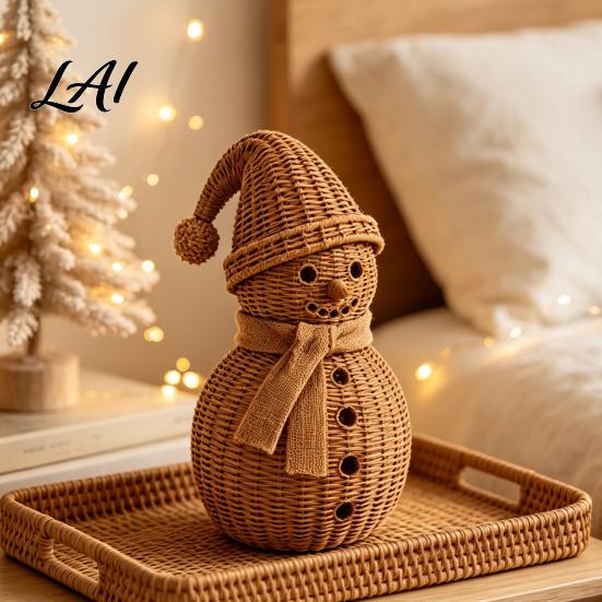 Cute Snowman Shelf Decor Christmas Ornament for Tabletop Decor Retro Resin Figurine Decorative Figurines Fireplaces with Knitted Texture Winter
