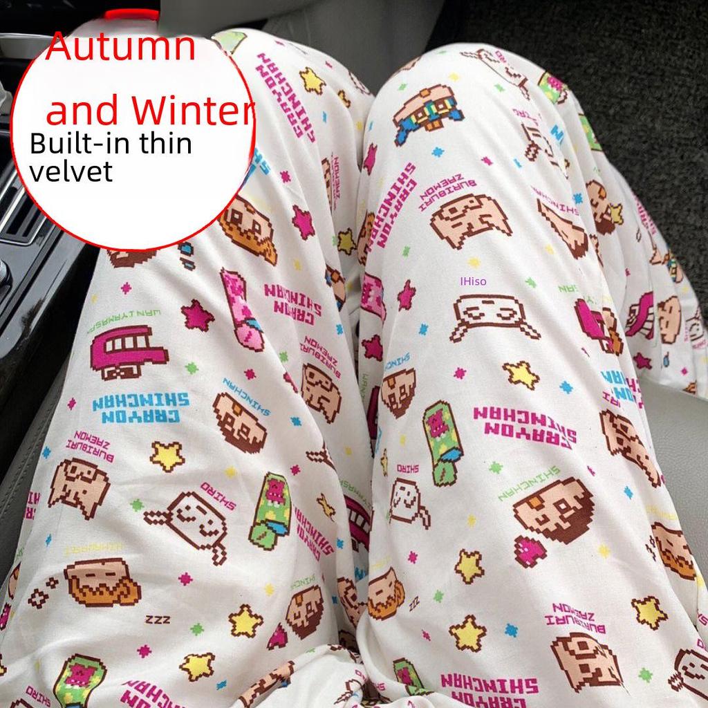 Dámské teplé fleecové pyžamo s rovnými nohavicemi: Podzimní/Zimní Ležérní Kalhoty na Chůzi & Venkovní Nošení