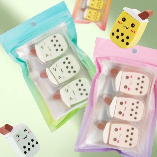 Buttermilk - Set of 3: Wet/Dry Use Bubble Milk Tea Shaped Powder Puff Set of 3: Mixed Color (Random)