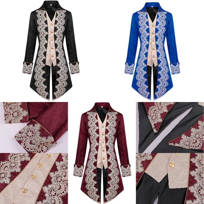 High-quality Polyester Steam Punk Jacket With Lace Details For Men