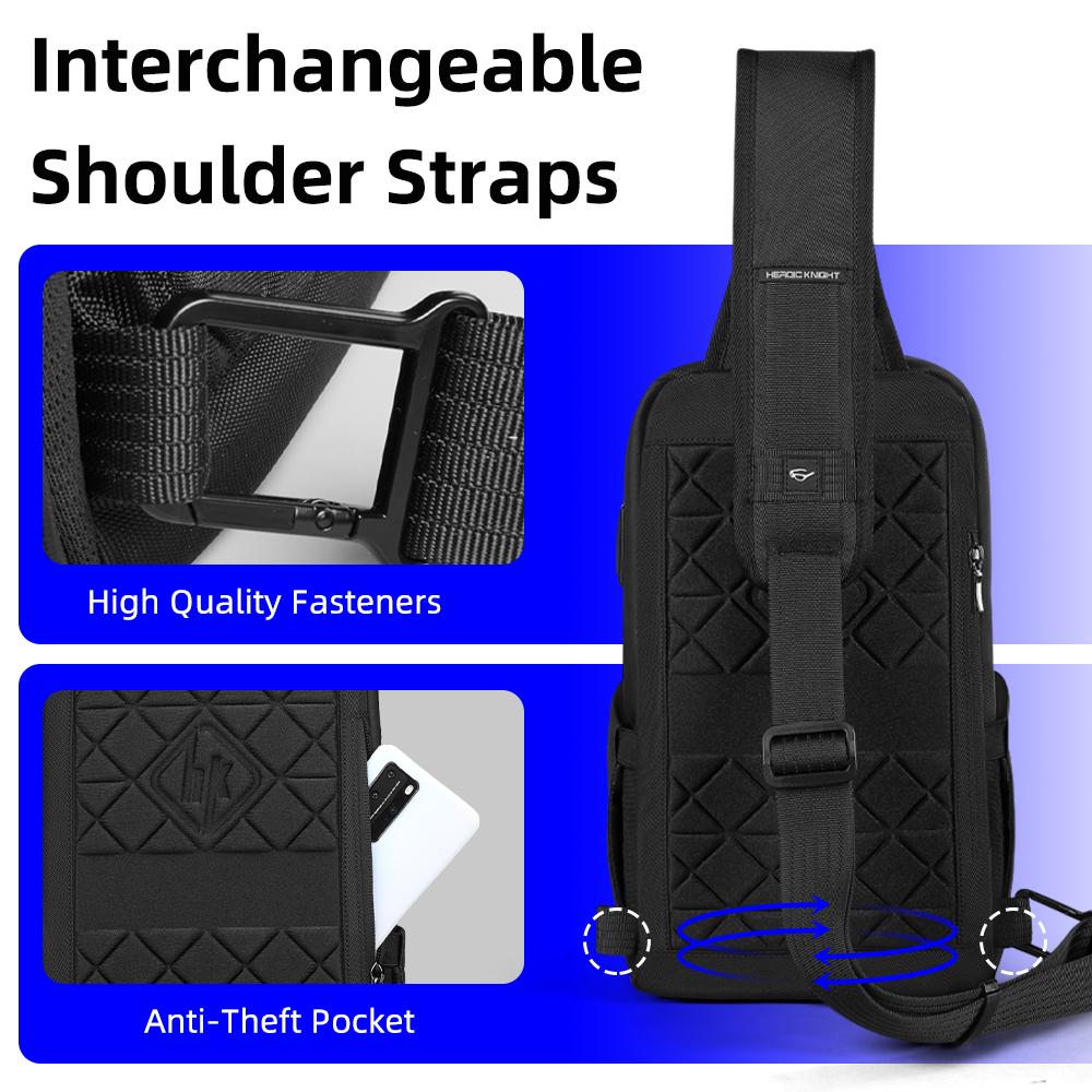 Heroic Knight Chest Bag For 7.9" Ipad Multiple Pockets Men Shoulder Bags Leisure Waterproof Short Trip Crossbody Sling Bag Pack for Male