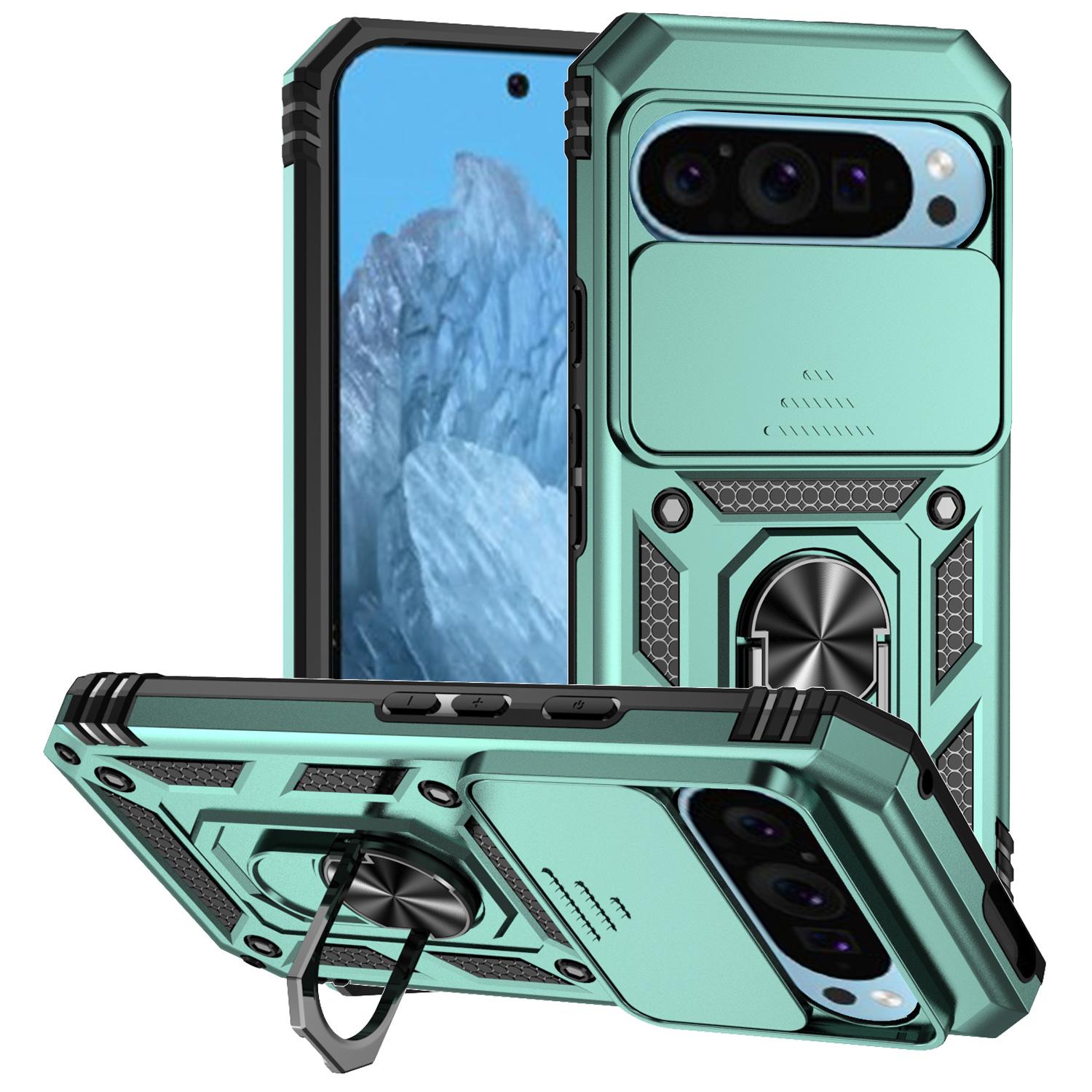 

For Google Pixel 9/9 Pro Case Camera Protection PC+TPU Phone Cover with Kickstand Blackish Green