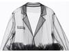 European Design Sheer Mesh Skirt Suit Collar Multi-Layer Patchwork Dress