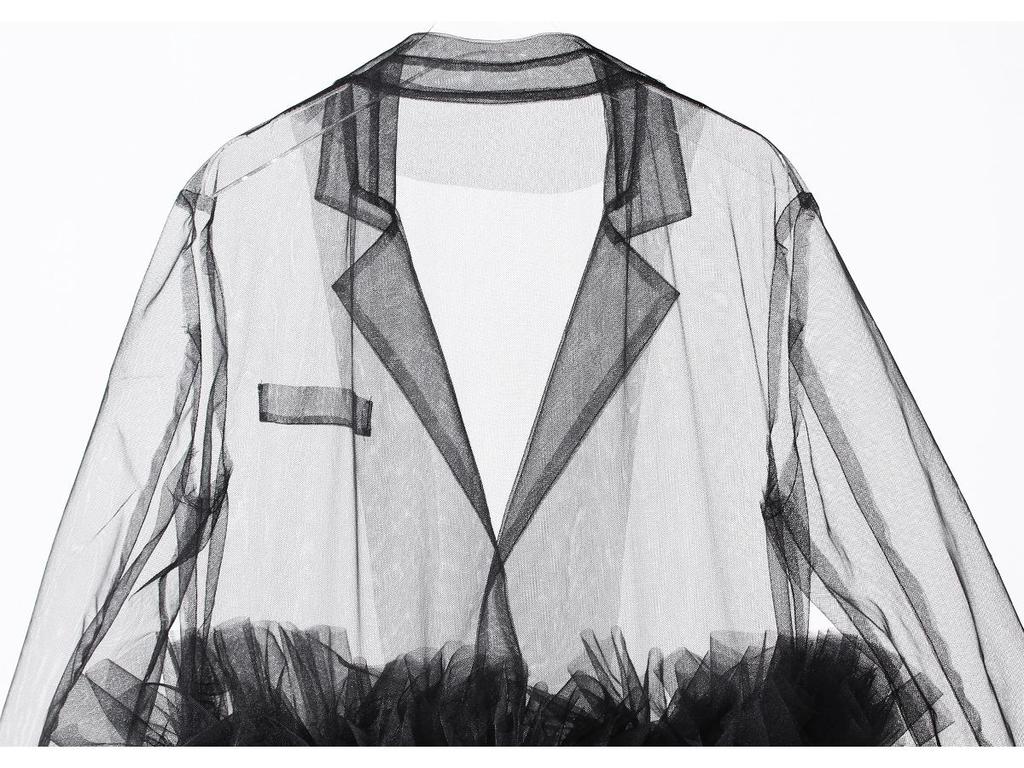European Design Sheer Mesh Skirt Suit Collar Multi-Layer Patchwork Dress