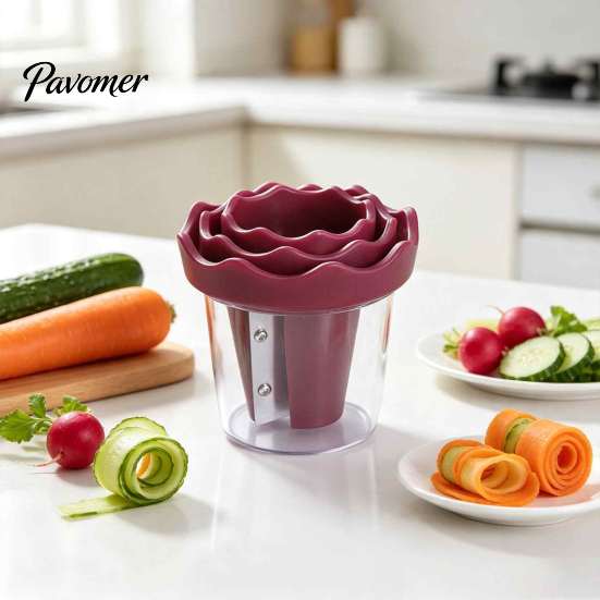 Manual Fruit Vegetable Tool Carrot Curler And Peeler, Spiral Cutter with Ergonomic Professional Food Decorator Handle, Stainless Steel Blade