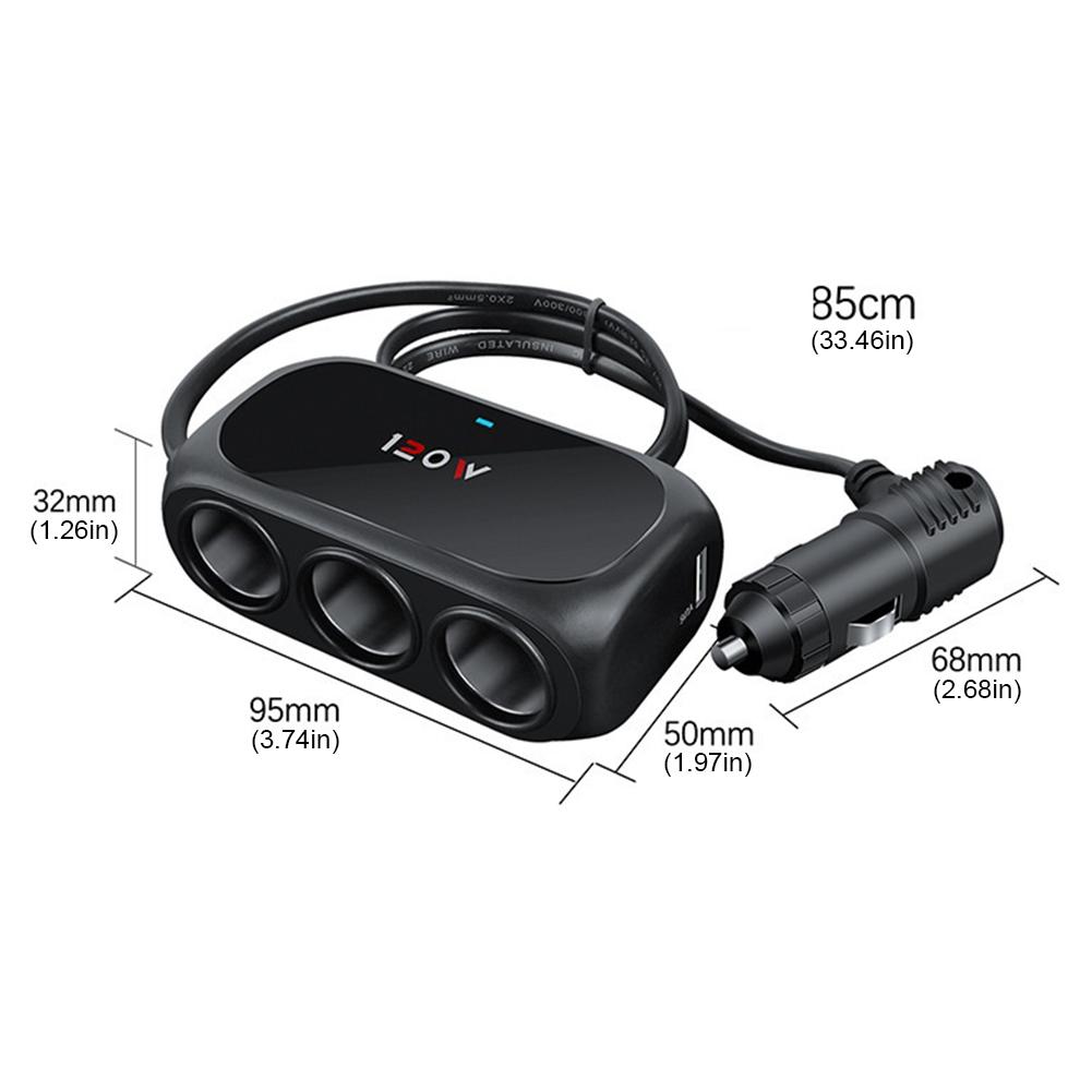 3 Socket Car Cigarette Lighter Splitter Dual USB LED Car Fast Charger 120W 12V 24V Car Charger Adapter for iPhone IPad Dashcam
