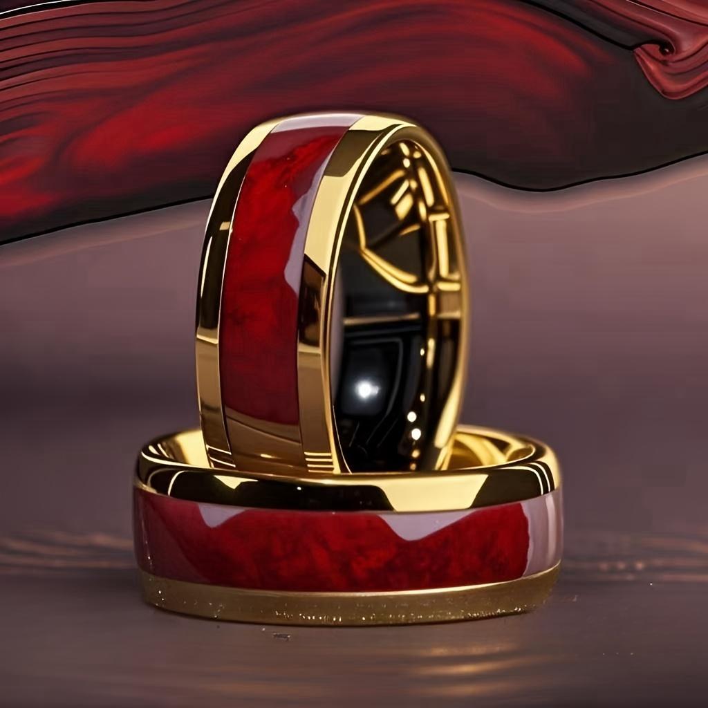 8MM  Men Women Red Stainless Steel Rings Unique Wedding Engagement Band Jewelry Party Unisex Steel Ring Accessories