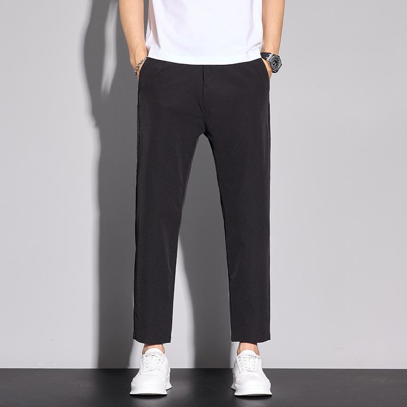 

Мужские летние брюки длиной девять точек, тонкие, из ледяного шелка, узкие, с небольшими прямыми штанинами, мужские новые прямые повседневные 38