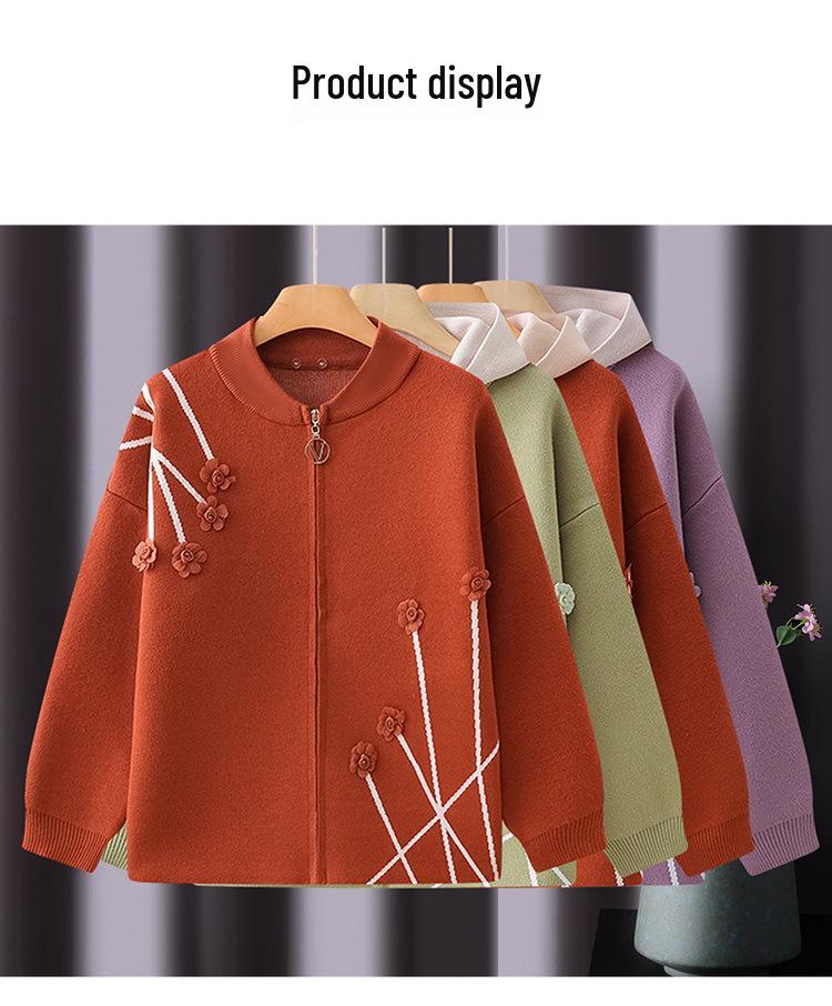 2025 New Style Autumn Knit Zip-Up Cardigan for Middle-Aged & Elderly Women