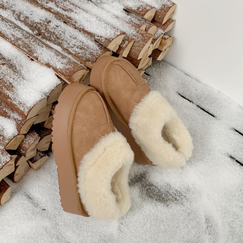 thick-soled leather surface warm snow boots women's shoes Mao Mao shoes 2025 new winter velvet thickened bread cotton shoes women