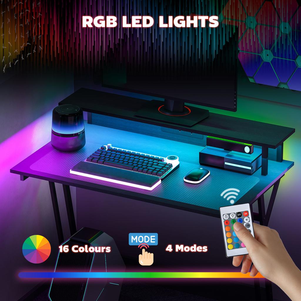 Two Level Led Gaming Desk Black