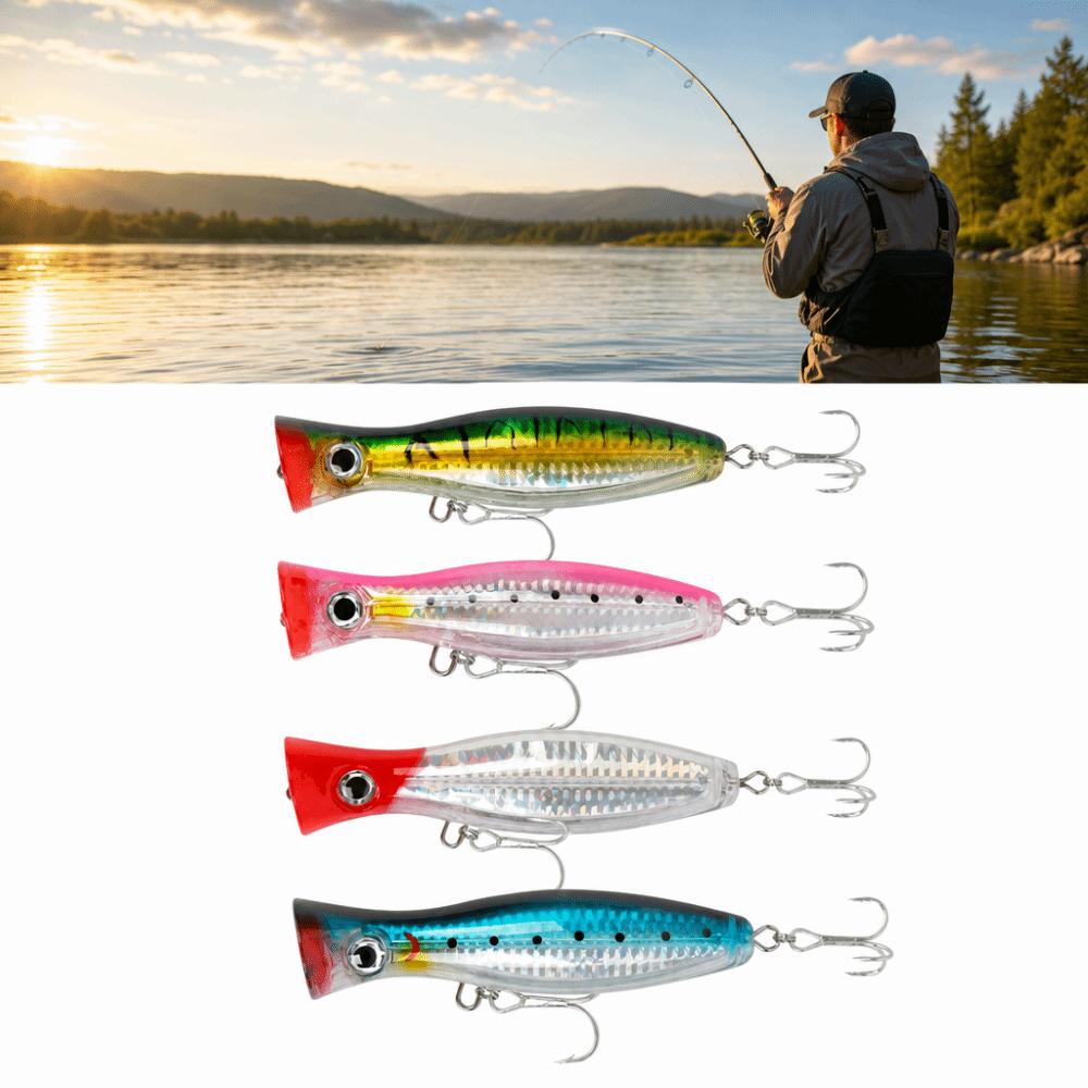 4PCS Large Size Top Water Popper Lure 12cm 43g Large Popper Seal Lure Freshwater Fishing