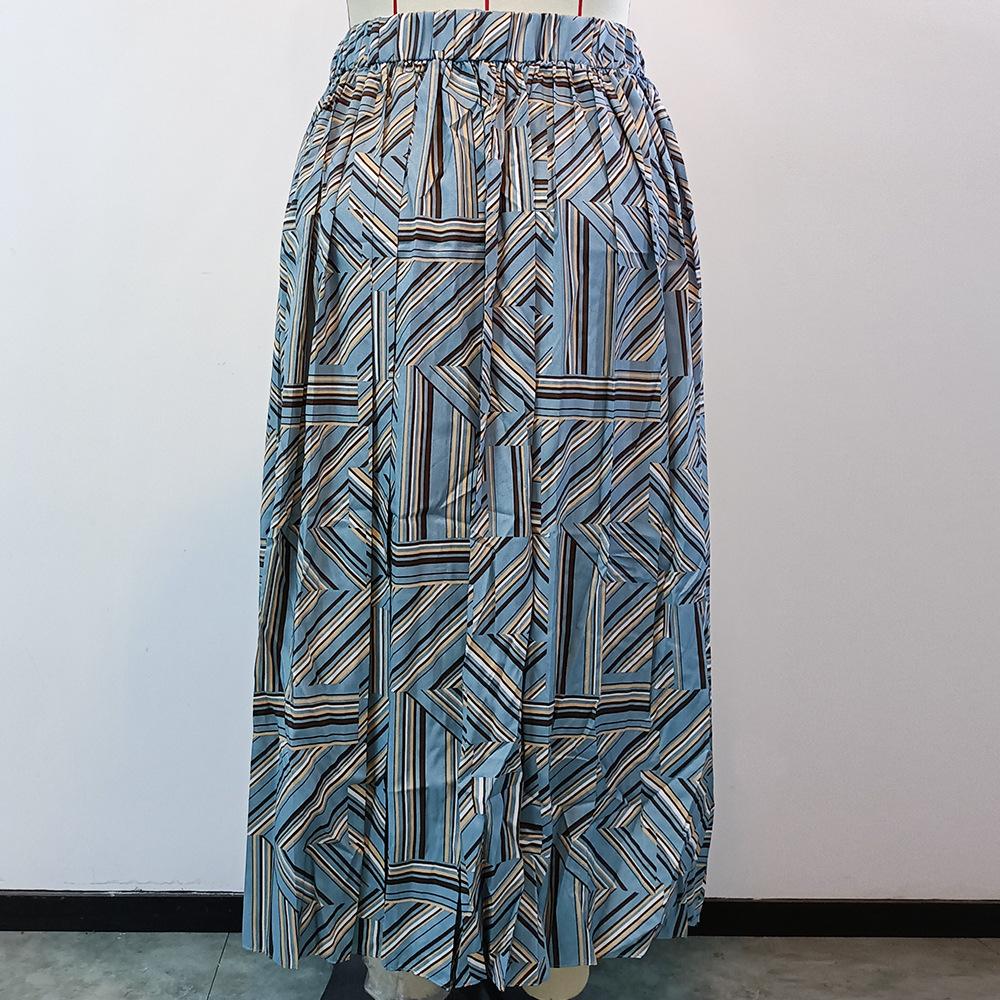 Frühling und Herbst frauen Halbkörper Rock Große größe Geometrische Druck Druck Plissee Halbkörper Rock Lose Lange Rock