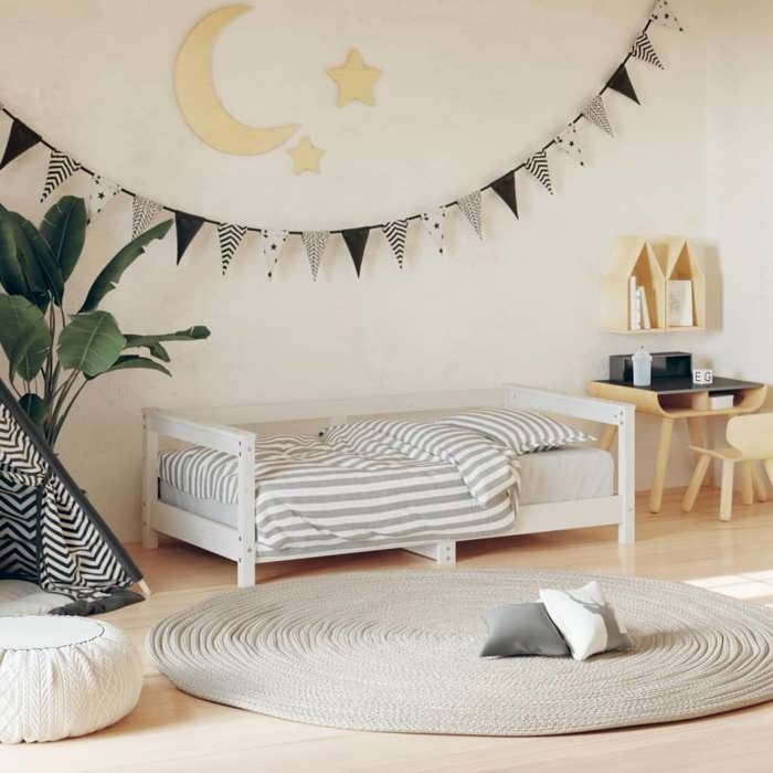 VidaXL Cadre de Lit pour Enfants, Lit Simple avec Tête de Lit et Pied de Lit, Meuble de Chambre à Coucher, Scandinave, Blanc 834397