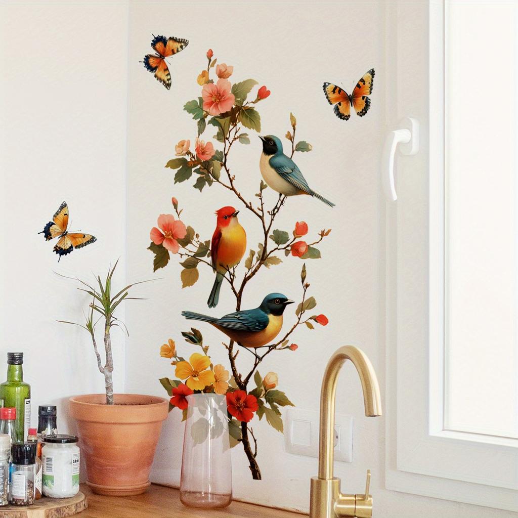 Baumast Vogel Schmetterling Aufkleber Fensteraufkleber Schmetterling Aufkleber Glastürdekoration Zuhause Kühlschrankaufkleber Elektrostatischer Aufkleber