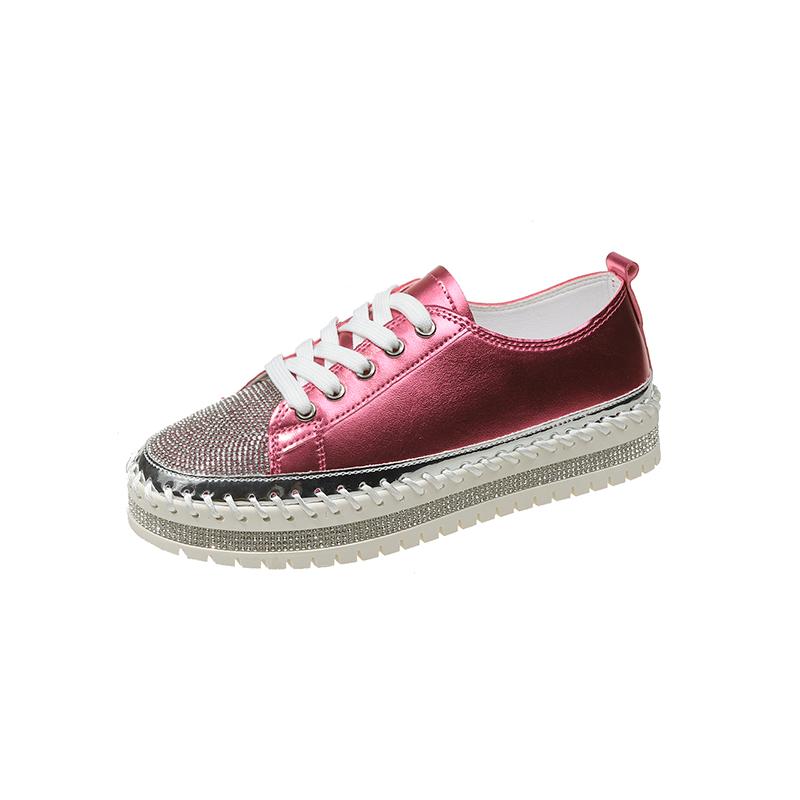 Fashion Aphixta 3cm Heels Crystal Lace Up Leather Flats Shoes Women Gold Bling Loafers Shoes Woman Flat With Casual Footwear Size 45
