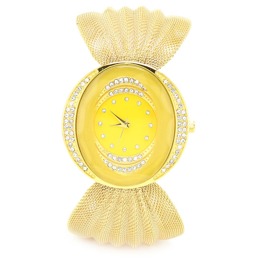 Fashionable Women Watch Wide Mesh Belt Quartz Shining Elegant Wrist Watch for FemaleGold