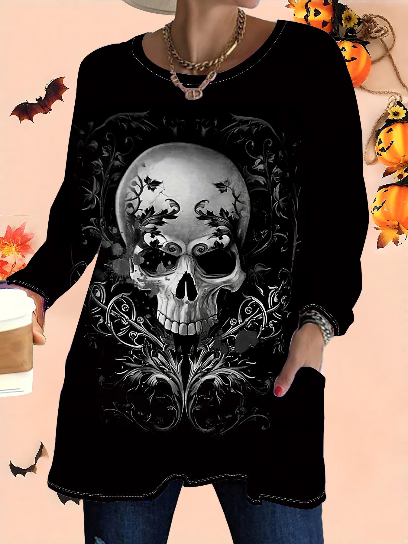 

2025 Осень Зима Новые Женские Топы Большого Размера, Модные Футболки с 3D-принтом на Хэллоуин с Круглым Вырезом и Длинным Рукавом 6XL чёрный