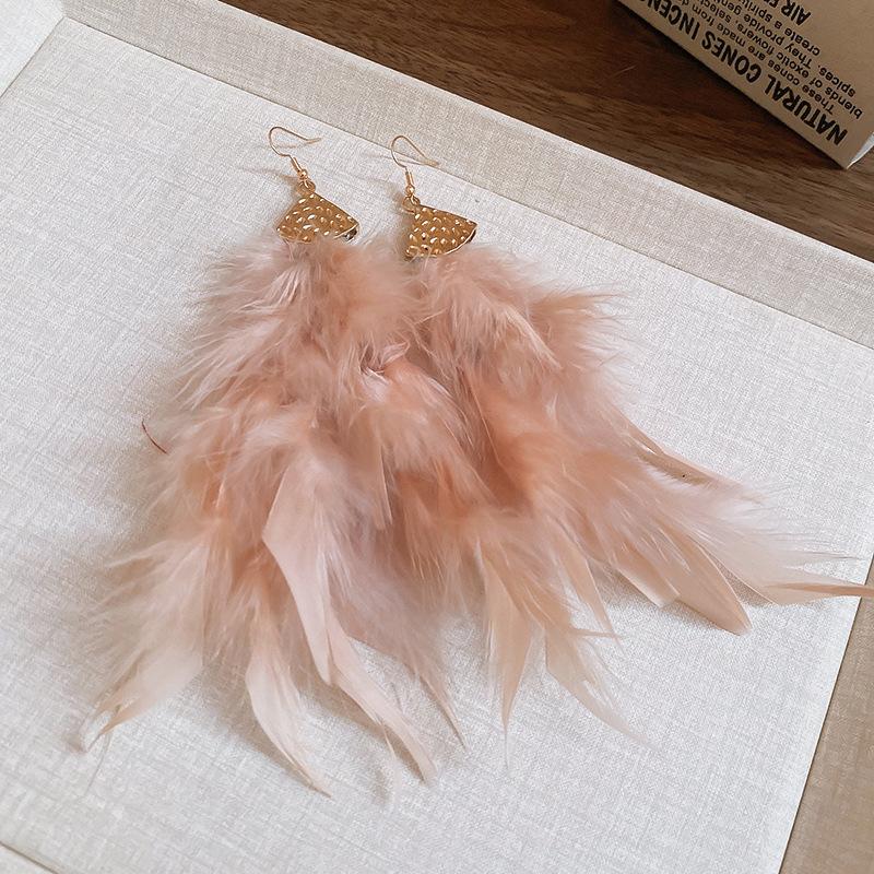 Bohemian Ethnic Style Feathers Fringed Earrings Ear Hooks Personalized Vacation Wind Ears