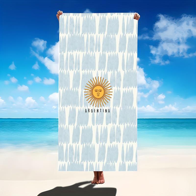 Argentina Sun Pattern Beach Towel National Flag Inspired Design Quick Dry Microfiber Towel